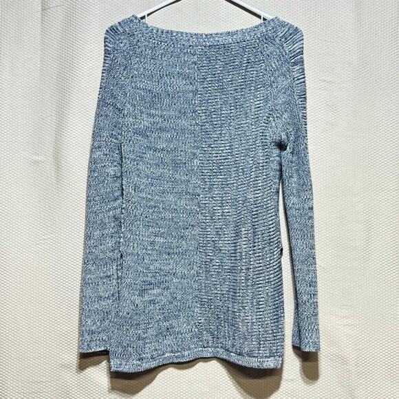 Wrap London Navy White Marled Cotton Sweater Crossover Front Size US Small - Picture 9 of 9